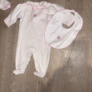 Kissy Kissy White and Pink Baby Footie with Bib